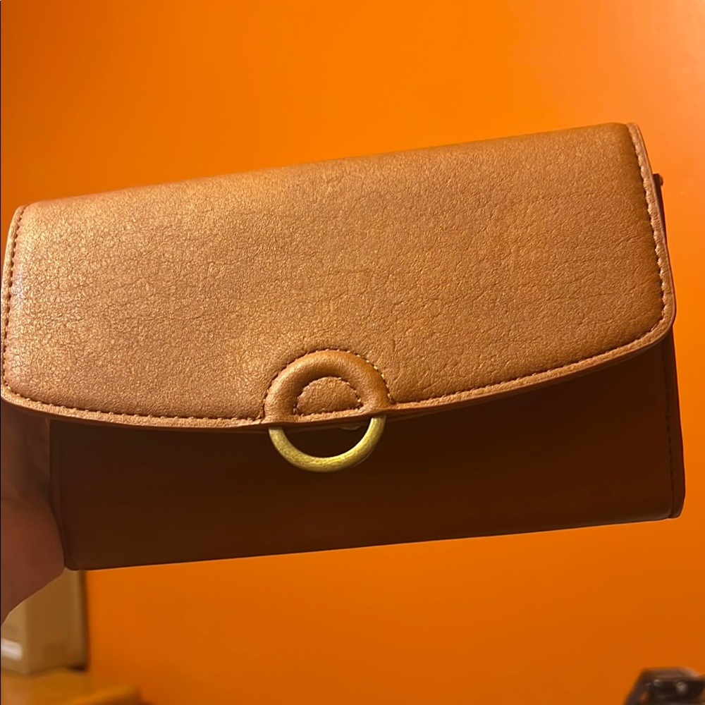Universal Thread Tan Clutch with Gold Detail